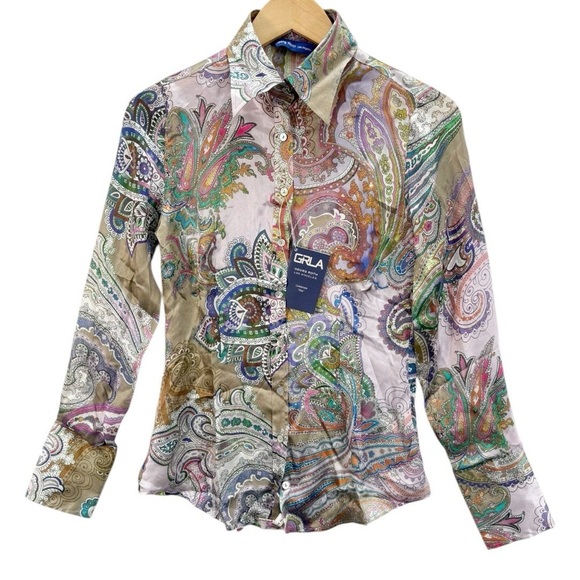 Georg Roth Silk Long Sleeve Button Down Shirt Size XXS - Picture 1 of 9